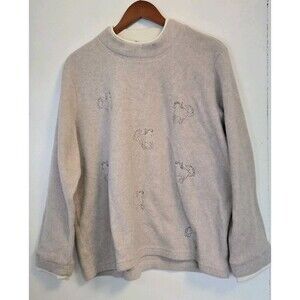 Vintage Blair Sweater Womens L Horse Beige Fleece Ranch Western Rodeo All Over